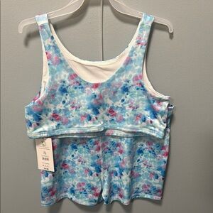 Athletic Blue and Pink Tie-Dye Tank Top and Shorts Set